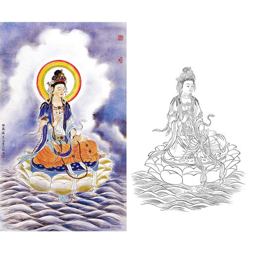 程宗元竖幅工笔人物白描底稿-观音佛像菩萨-B091 商品图0