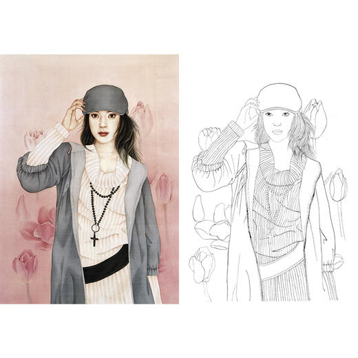 崔景哲竖幅工笔现代仕女人物白描底稿-B117 商品图0