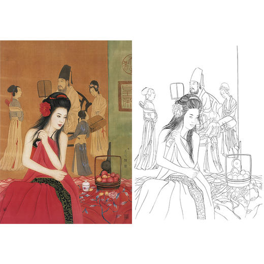 崔景哲工笔传统仕女人物白描底稿-斗方小品册页-B118 商品图0