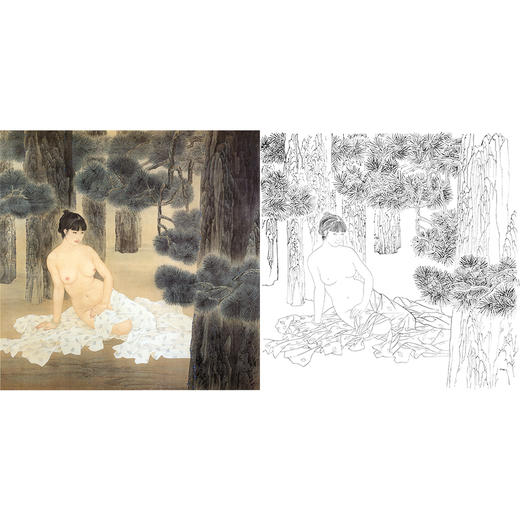 王美芳工笔现代仕女人物-人体《松香》-斗方小品册页-多种白描尺寸可选-B147 商品图0