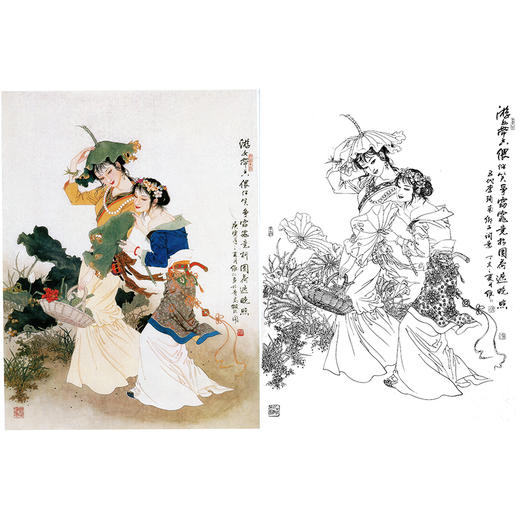 项维仁工笔传统仕女人物白描底稿-斗方小品册页-B039 商品图0