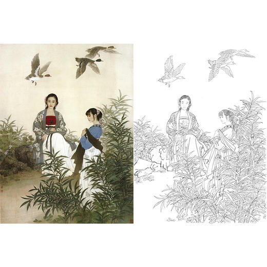工笔传统仕女人物白描底稿-王美芳《八月》-斗方小品册页-多种白描尺寸可选-B149 商品图0