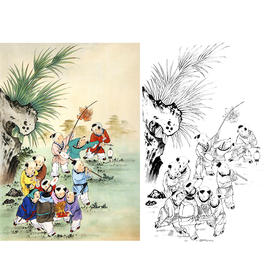工笔人物白描底稿-其他人物-婴童-斗方小品册页-B128