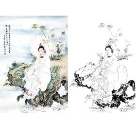 竖幅工笔人物白描底稿-观音佛像菩萨-B079