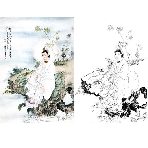 竖幅工笔人物白描底稿-观音佛像菩萨-B079 商品图0