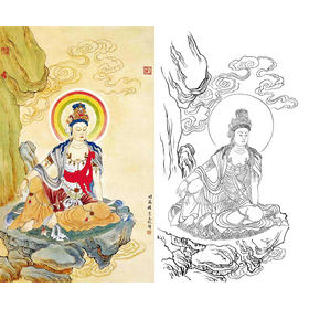 程宗元竖幅工笔人物白描底稿-观音佛像菩萨-B092