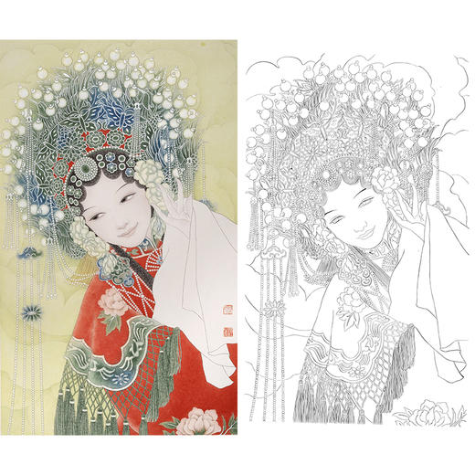 竖幅工笔人物白描底稿其他人物戏曲人物b106