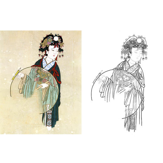 工笔传统仕女人物白猫底稿-《水星神像》-神佛人物-斗方小品册页-多种白描尺寸可选-B126 商品图0