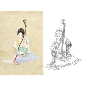 杨淑涛竖幅工笔传统仕女人物白描底稿《音如石上流》-多种白描尺寸可以选-B063