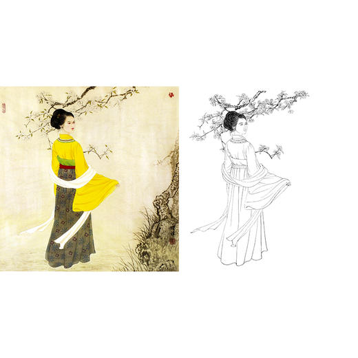 工笔传统仕女人物白描底稿-斗方小品册页-B038 商品图0
