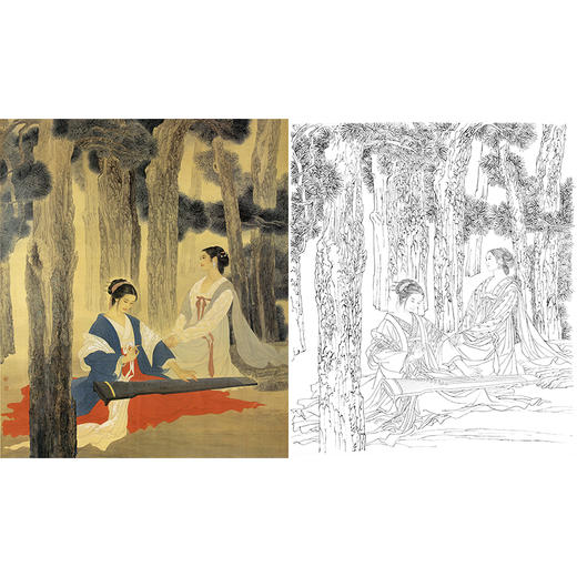 王美芳工笔传统仕女人物白描底稿《神曲》-斗方小品册页-多种白描尺寸可选-B132 商品图0