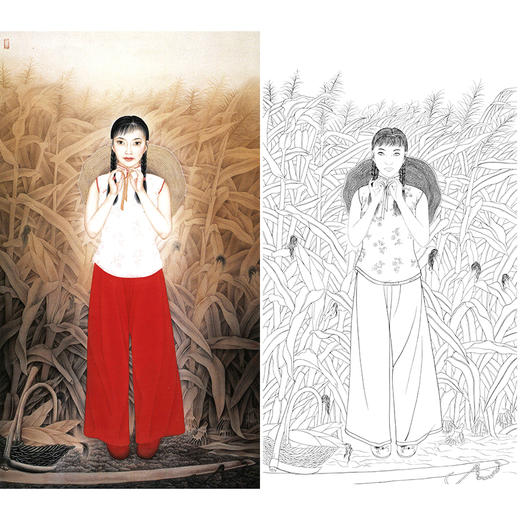 崔景哲竖幅工笔现代仕女人物白描底稿-B064 商品图0