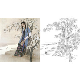 王美芳工笔现代仕女人物白描底稿《阿桃》-斗方小品册页-多种白描尺寸可选-B157