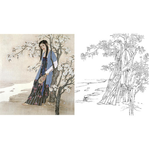 王美芳工笔现代仕女人物白描底稿《阿桃》-斗方小品册页-多种白描尺寸可选-B157 商品图0