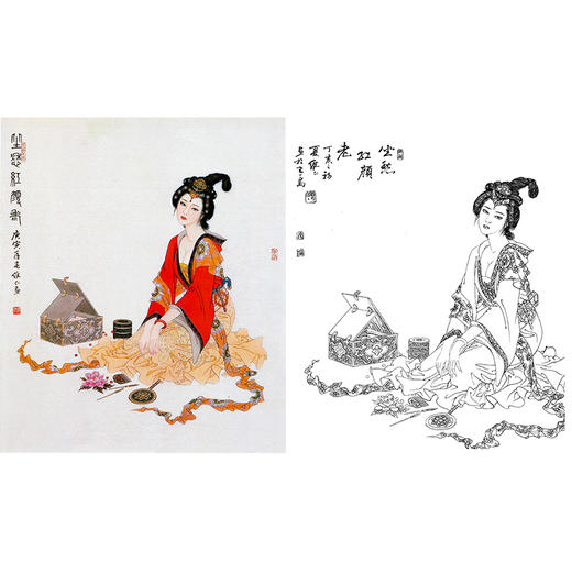 项维仁工笔传统仕女人物白描底稿《坐愁红颜老》-斗方小品册页-多种白描尺寸可选-B040 商品图0