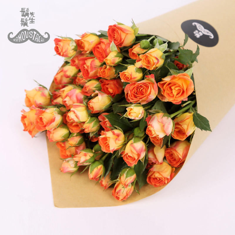 胡须先生5 10枝狂欢泡泡黄橙色多头小玫瑰单品花束生活鲜花