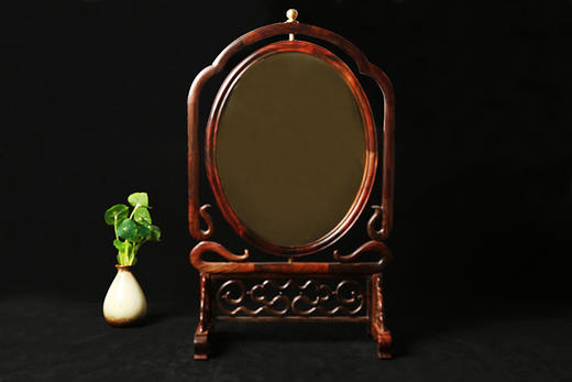 大红酸枝花好月圆座镜 - 5833红木导购网