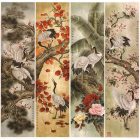 工笔花鸟白描底稿-仙鹤四条屏-TP12