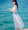 （连衣裙）。小清新甜美蕾丝白色连衣裙唯美修身气质沙滩夏长裙大摆A字 商品缩略图0