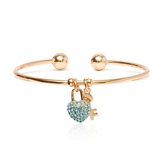 镀18k金镶施华洛世奇元素水晶心锁手镯