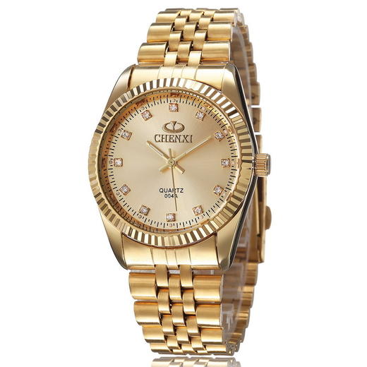 （手表）。男士手表晨曦时尚超薄金色钢带手表镶钻刻度石英手表 商品图1