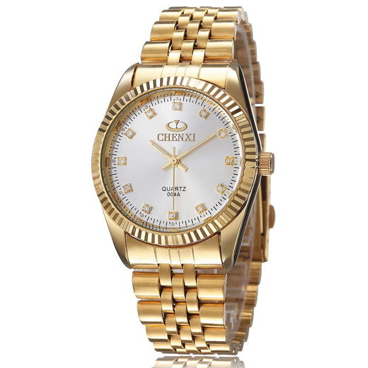 （手表）。男士手表晨曦时尚超薄金色钢带手表镶钻刻度石英手表 商品图2
