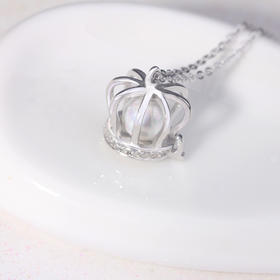 （首饰）日韩立体项链女 s925锁骨链纯银镶嵌皇冠珍珠吊坠银项饰流行