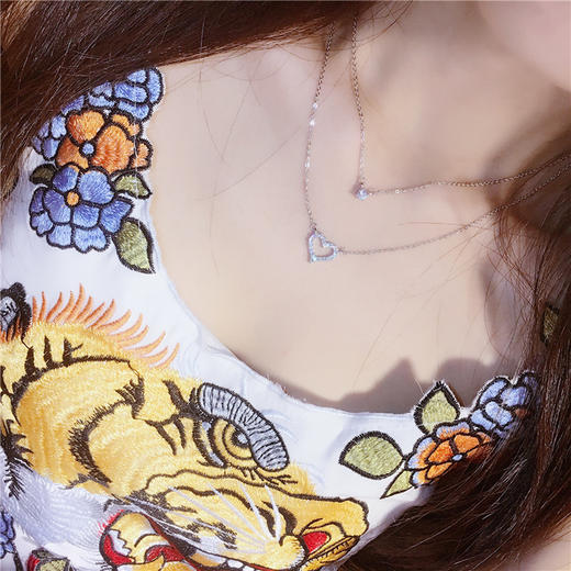 （首饰）S925纯银时尚双层爱心单钻项链日韩版潮流可爱小清新饰品 银饰 商品图3