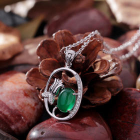 （首饰）925纯银镶芙蓉石满钻项链吊坠