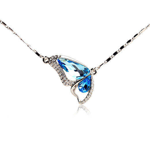 （首饰）锦瑟 化蝶项链 奥地利水晶海蓝水晶吊坠 钻石 饰品 女 商品图0