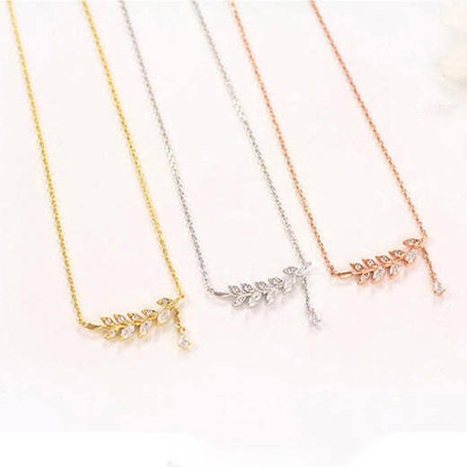 （首饰）925纯银项链 女韩版短款锁骨链树叶水滴镶钻 申敏儿叶子同款银饰 商品图1