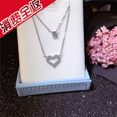 （首饰）S925纯银时尚双层爱心单钻项链日韩版潮流可爱小清新饰品 银饰 商品图1