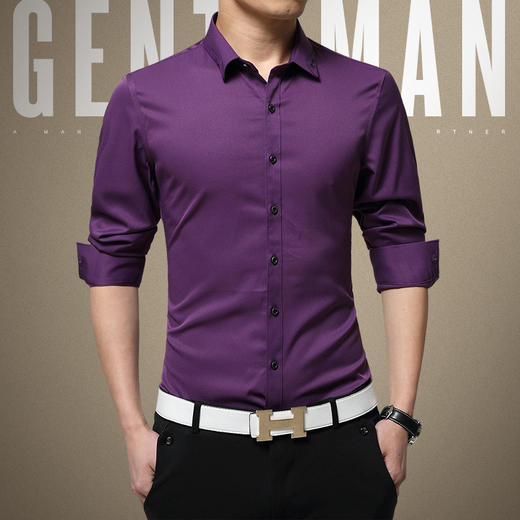 【服饰鞋包】秋季商务男士长袖衬衫韩版休闲桑蚕丝免烫大码纯棉衬衣男修身 商品图1