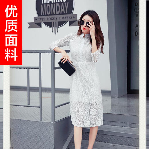 【服饰鞋包】欧洲站 秋季新款时尚显瘦蕾丝衬衣连衣裙 大码蕾丝连衣裙 商品图1