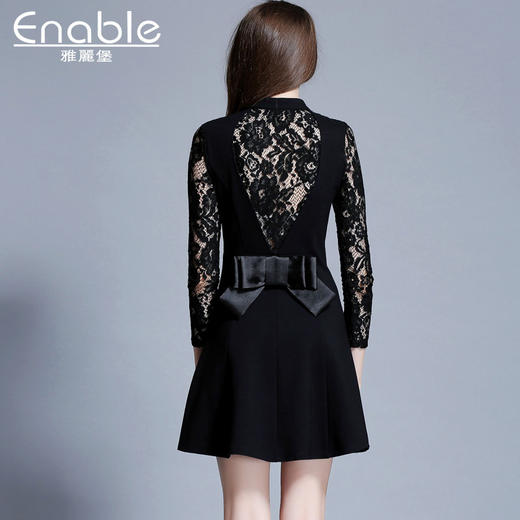 【服饰鞋包】欧洲站春秋新品欧美时尚女装蕾丝镂空刺绣拼接长袖露背连衣裙 商品图1