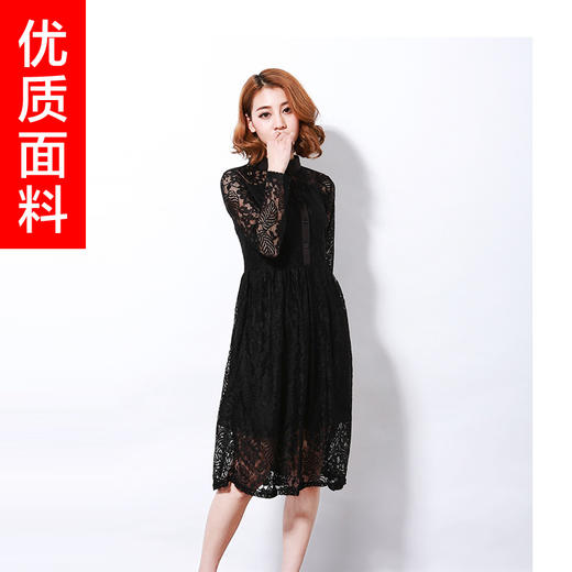 【服饰鞋包】欧洲站 秋季新款时尚显瘦蕾丝衬衣连衣裙 大码蕾丝连衣裙 商品图0