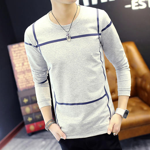 【服饰鞋包】秋新款男士长袖T恤时尚纯棉潮打底衫简约百搭体恤休闲上衣 商品图0