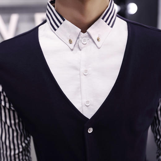 【服饰鞋包】秋季男装长袖T恤假两件套 秋季修身潮男套头透气男式长袖t恤 商品图1