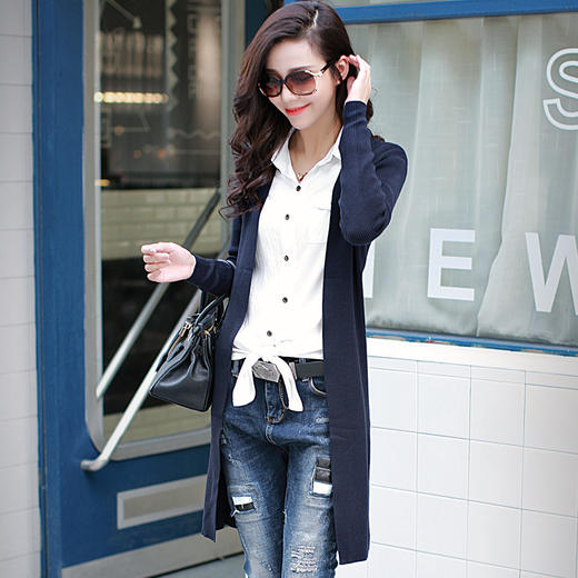 【外套女】秋季女装新品纯色修身百搭针织衫开衫长款长袖外搭女式外套 商品图2