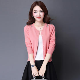 【外套女】秋季新款女装 长袖短款针织开衫 韩版单排扣针织衫女式