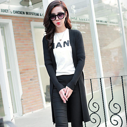 【外套女】秋季女装新品纯色修身百搭针织衫开衫长款长袖外搭女式外套 商品图0