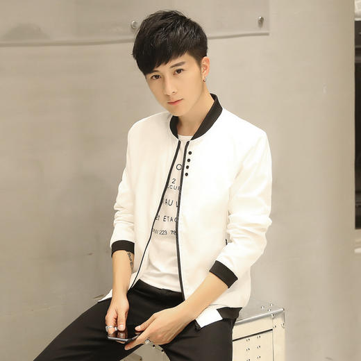 【外套男】秋季新款男式夹克纯色四排扣外套男士韩版修身简约立领男装外衣潮 商品图1