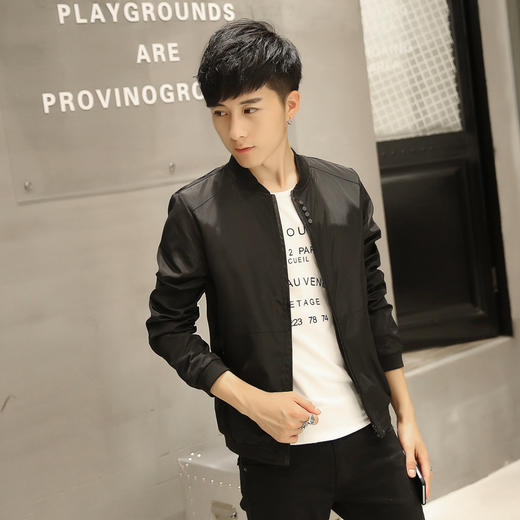 【外套男】秋季新款男式夹克纯色四排扣外套男士韩版修身简约立领男装外衣潮 商品图0