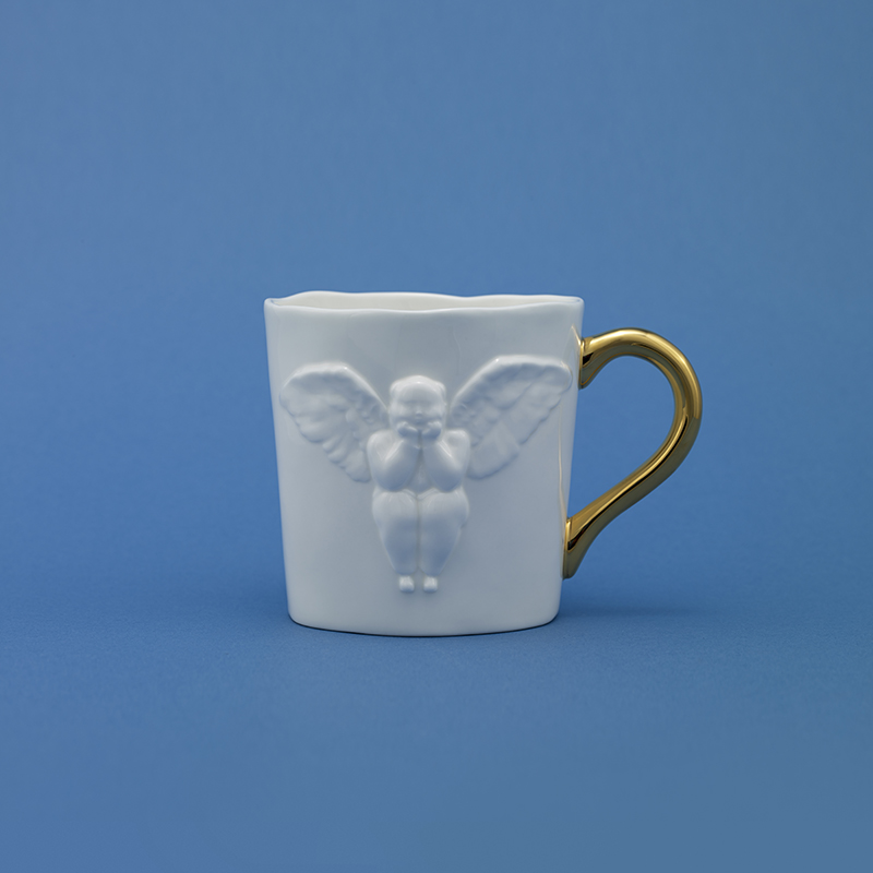 稀奇艺好乐杯骨瓷杯双面男天使浮雕骨瓷杯创意优雅男士水杯