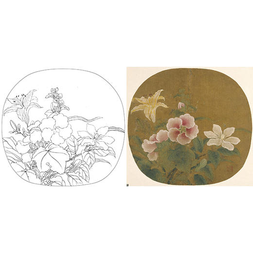 宋画小品工笔花鸟白描底稿-宋 鲁宗贵_《夏卉骈芳图》-多种白描尺寸可选-X010 商品图0