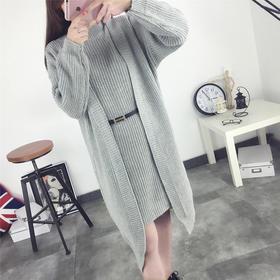 【针织衫女】秋款中长款针织套装二件套女韩版时尚套头毛衣开衫外套潮