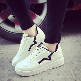【休闲鞋女】春款小白鞋简约拼色女生休闲板鞋低帮PU内增高网布厚底学生女鞋