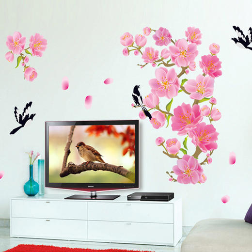 【墙贴】喜鹊桃花墙贴PVC可移除防水贴画创意DIY卧室美化装饰壁画 商品图0