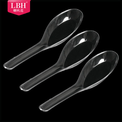 喇叭花 一次性勺子塑料汤勺加厚外卖饭勺甜品勺调羹PS水晶勺100支 商品图5
