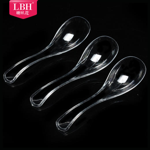 喇叭花 一次性勺子塑料汤勺加厚外卖饭勺甜品勺调羹PS水晶勺100支 商品图4